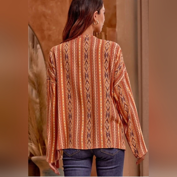 Savanna Jane NWT Boho The Wren Kat Split Neck Rust Stripe Embroidered SMALL - Picture 3 of 8